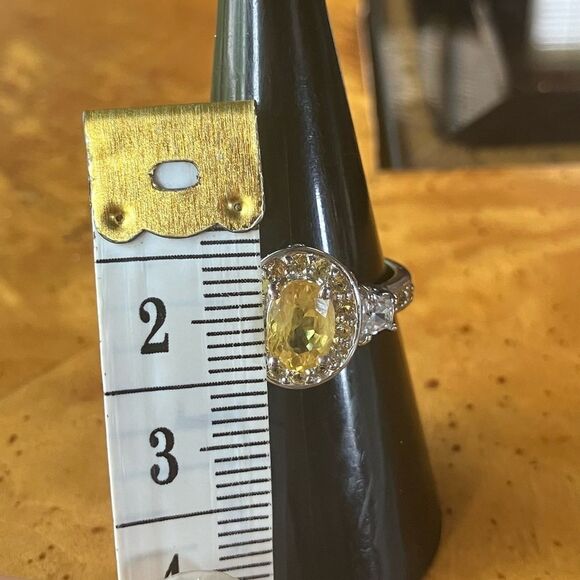 Natural Yellow Sapphire Sterling Silver Ring Size 7 - Picture 9 of 10